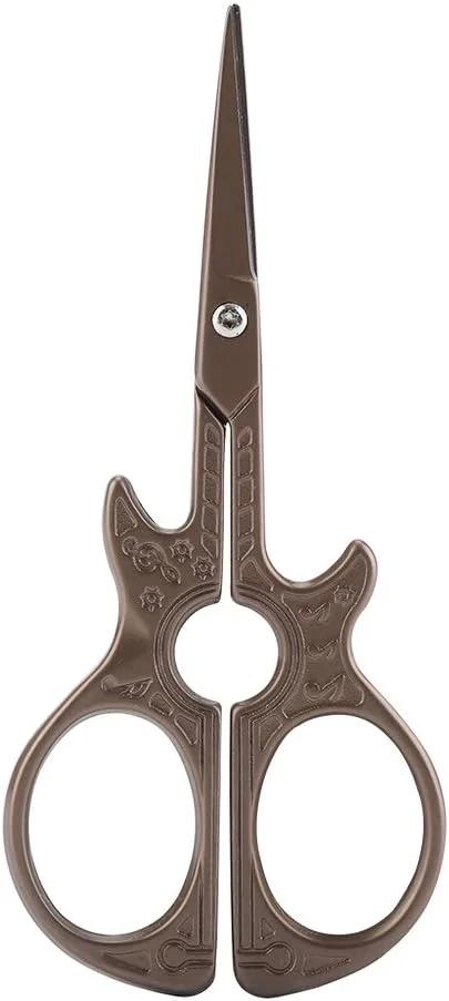 قیچی گلدوزی، قیچی خیاطی استیل ضد زنگ با طراحی کلاسیک، ابزار برش صنایع دستی DIY برای مصارف خانگی، ساخت لباس، صنایع دستی DIY، خیاطی (قیچی گیتار قهوه ای)