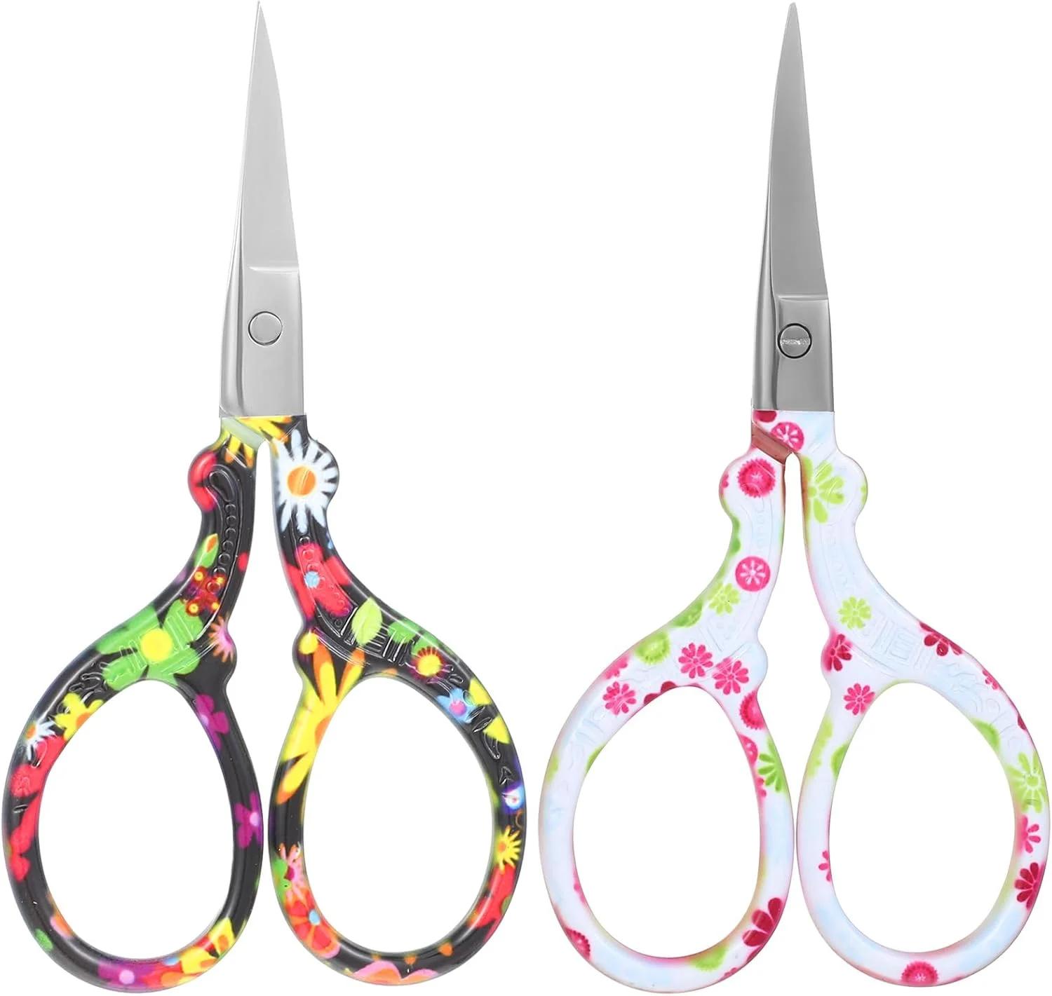 قیچی کوچک گلدوزی با لوله محافظ چسب، مناسب برای صنایع دستی DIY و گلدوزی، قیچی فولادی ضد زنگ به شکل درنا، گل های سیاه و سفید