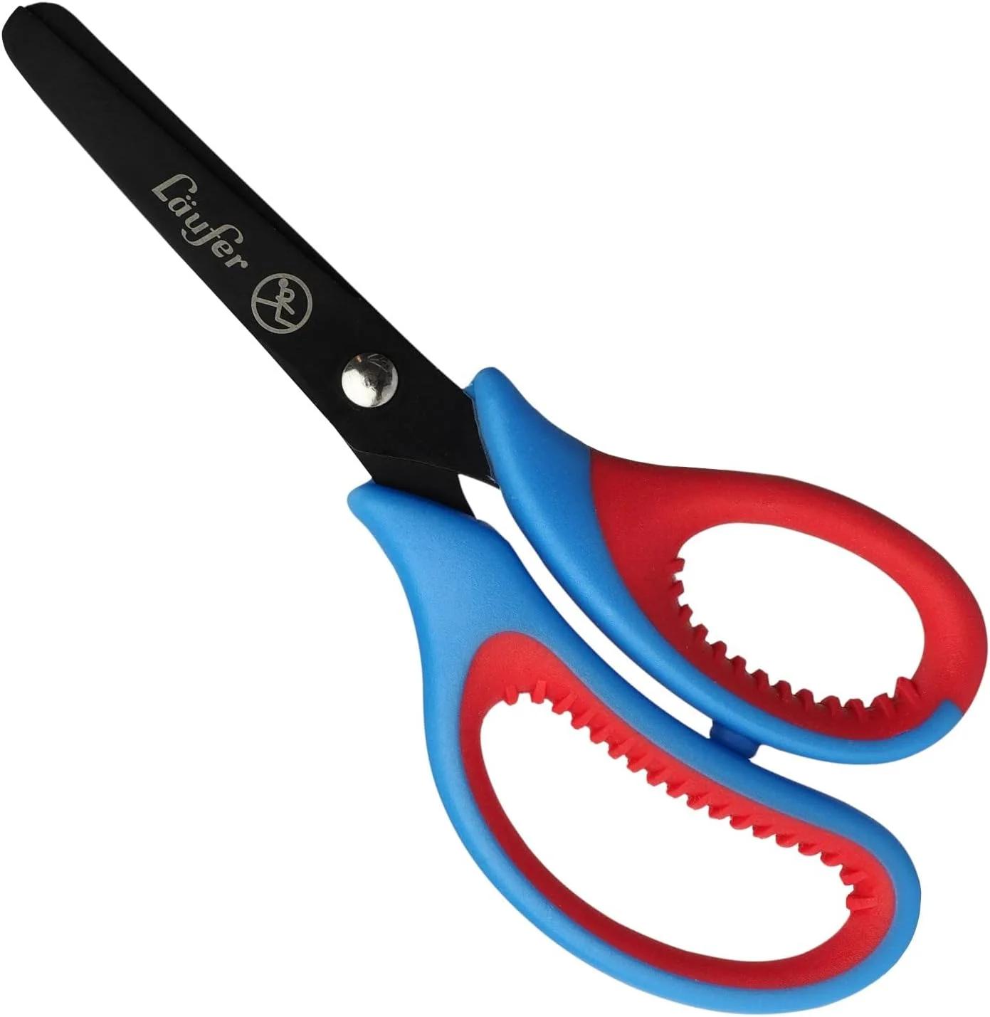 قیچی کاردستی ارگونومیک Läufer 87226 مناسب مدرسه کلاس اول، قرمز/آبی، راست دست، نوک گرد