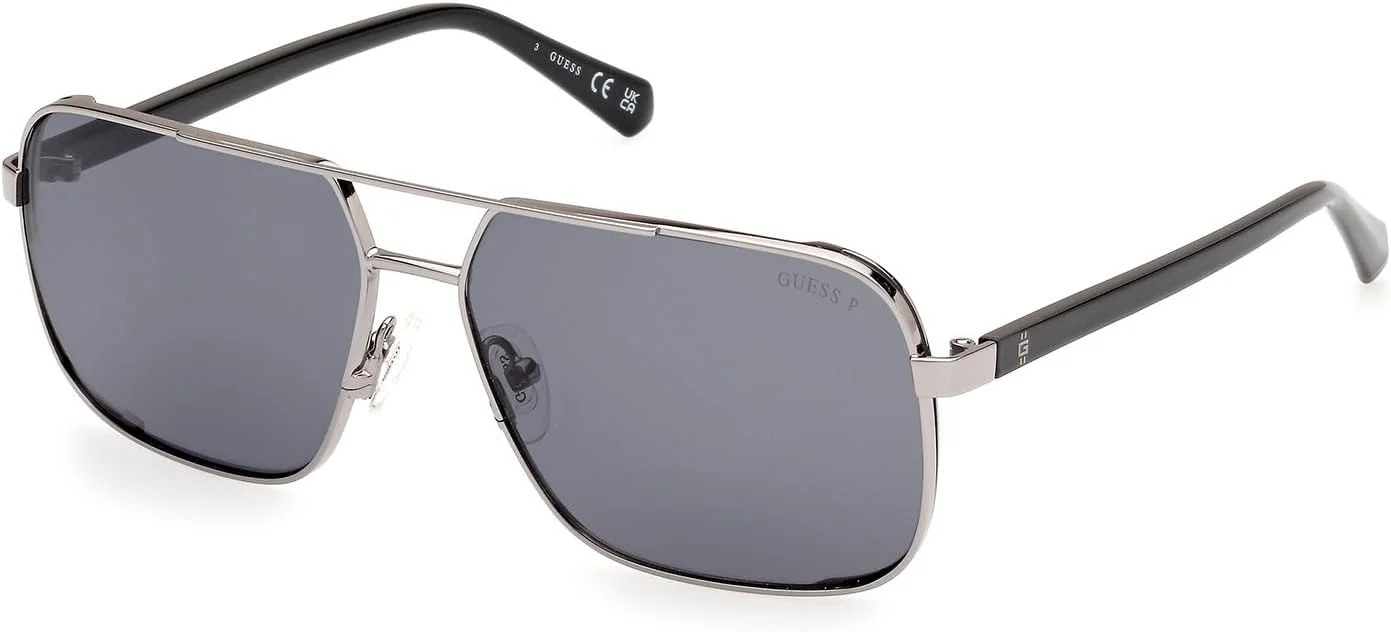 عینک آفتابی مردانه GUESS مدل GU0011908D58، فلزی، پلاریزه، رنگ Shiny Gunmetal، سایز 58 میلی‌متر