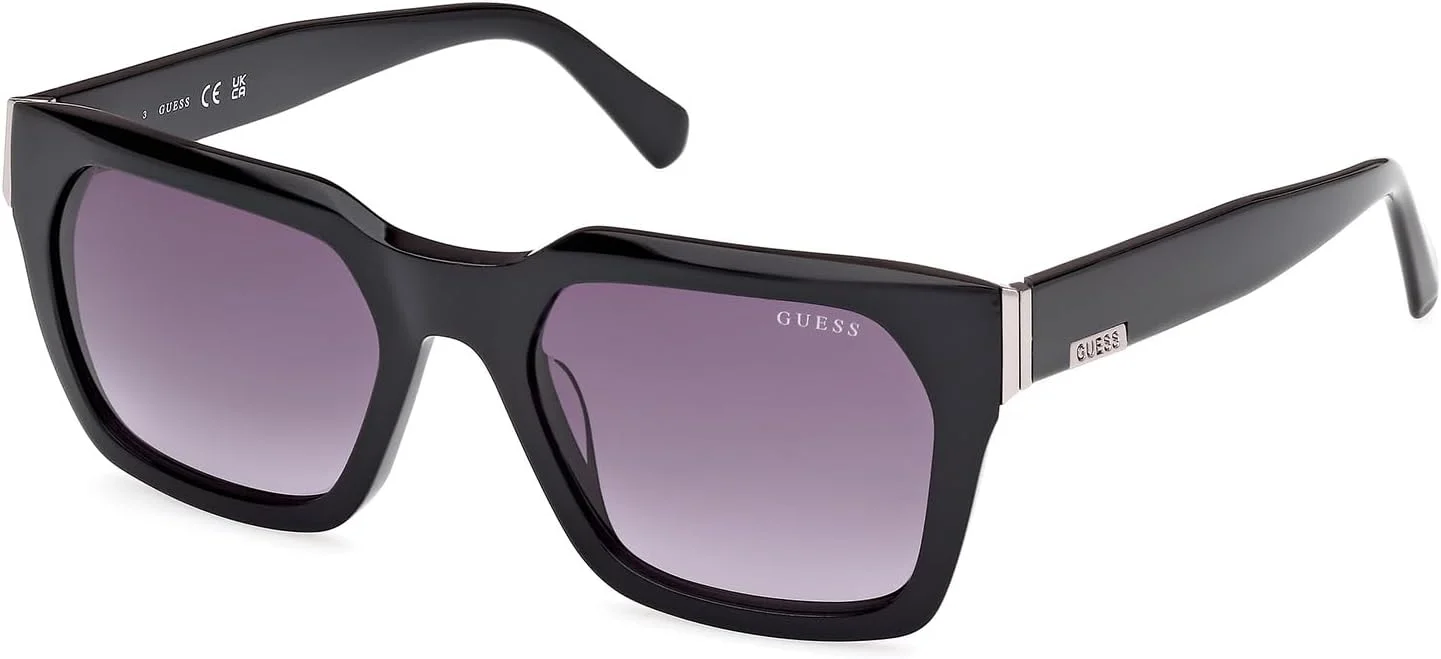 عینک آفتابی مردانه GUESS مربعی مشکی با فریم کامل، سایز 53
