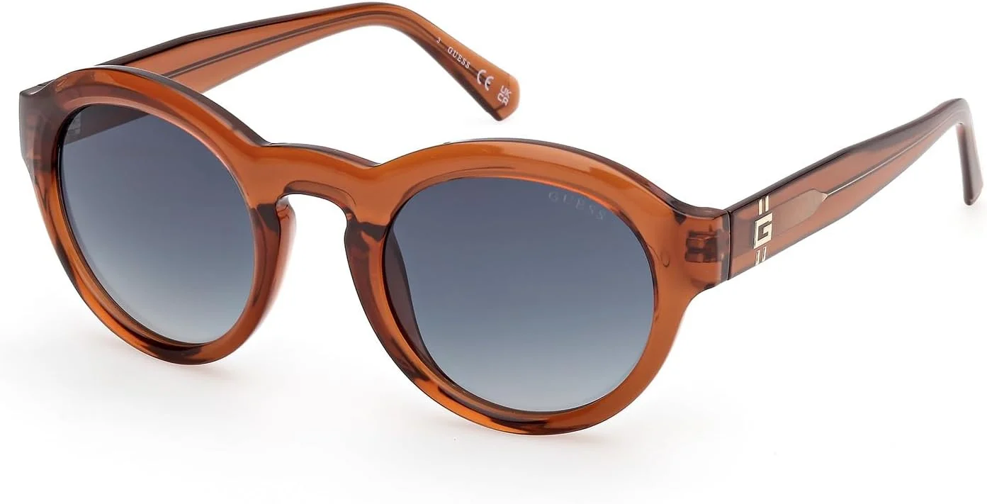 عینک آفتابی مردانه GUESS مدل NORMAL ROUND با فریم کامل، قهوه ای، سایز 49