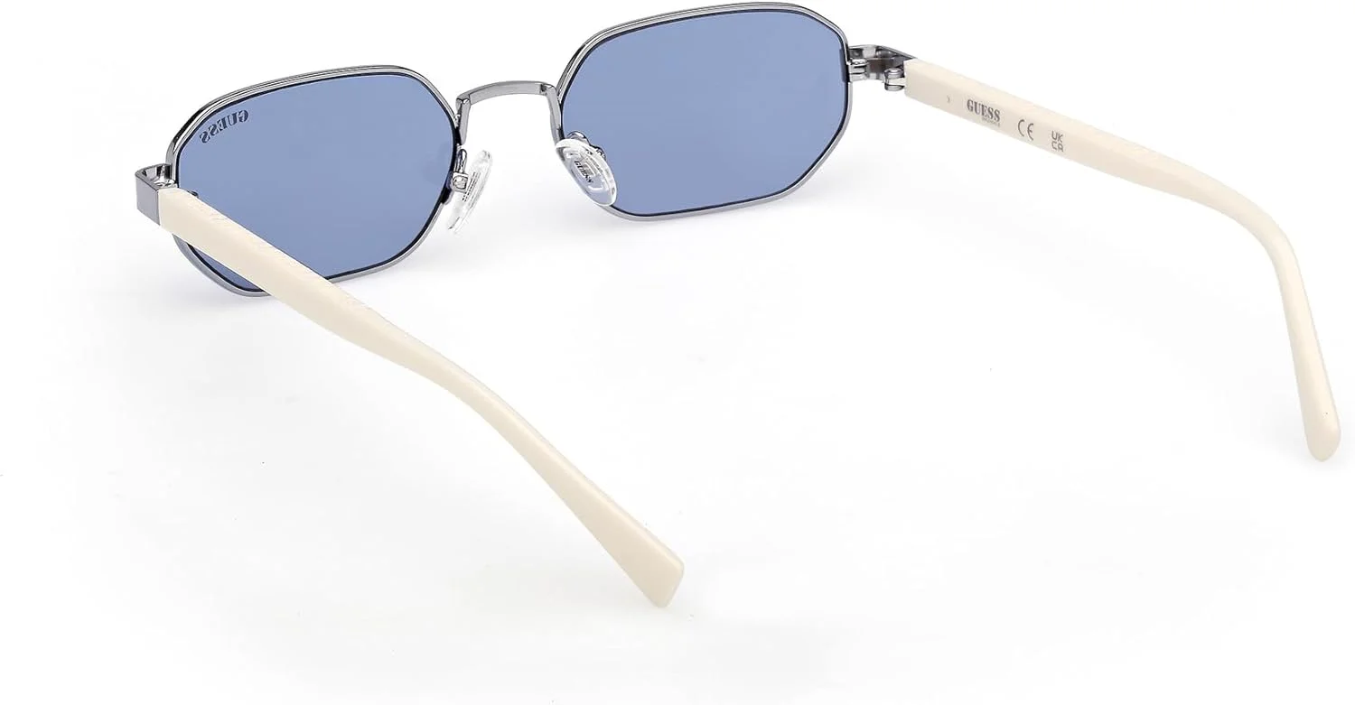 عینک آفتابی مردانه GUESS مدل HEXAGONAL METAL SHINY LIGHT BLUE