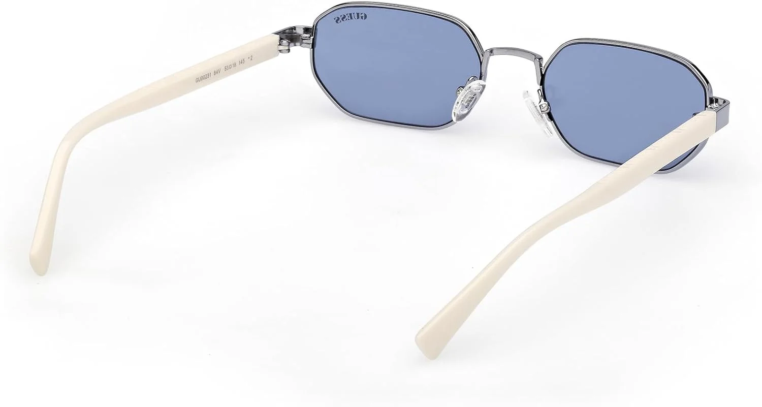 عینک آفتابی مردانه GUESS مدل HEXAGONAL METAL SHINY LIGHT BLUE