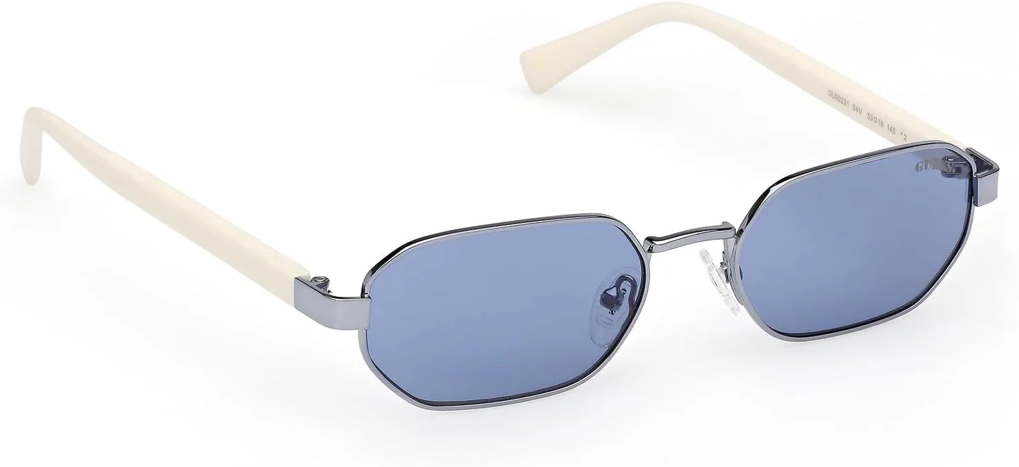 عینک آفتابی مردانه GUESS مدل HEXAGONAL METAL SHINY LIGHT BLUE