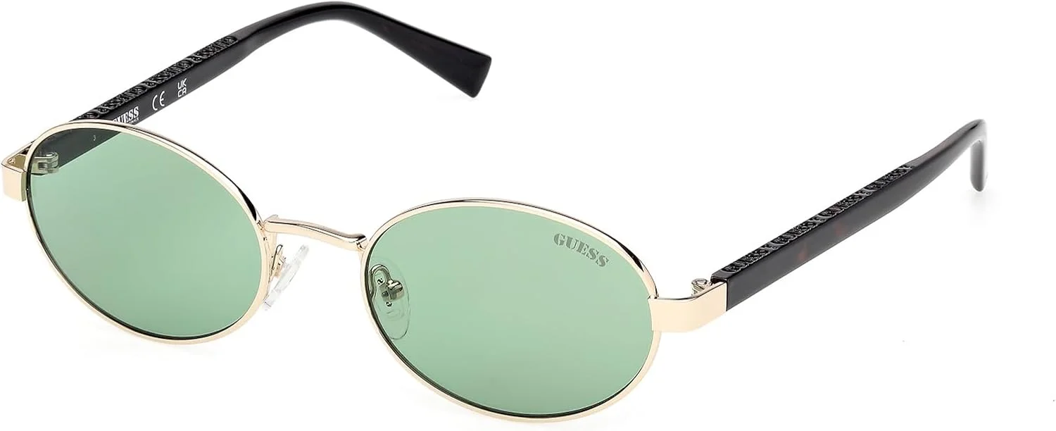 عینک آفتابی مردانه طلایی کم رنگ براق فلزی بیضی شکل GUESS، سایز 54