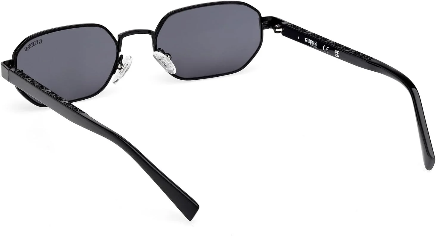 عینک آفتابی مردانه GUESS مدل شش ضلعی فلزی مشکی براق