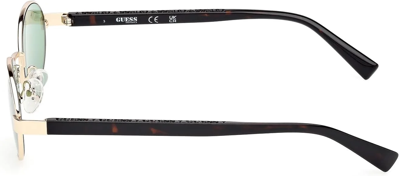 عینک آفتابی مردانه طلایی کم رنگ براق فلزی بیضی شکل GUESS، سایز 54