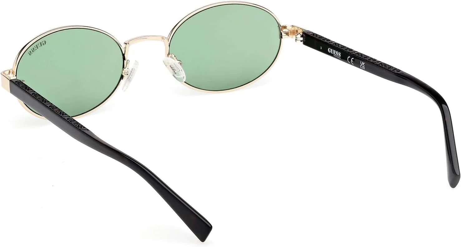 عینک آفتابی مردانه طلایی کم رنگ براق فلزی بیضی شکل GUESS، سایز 54