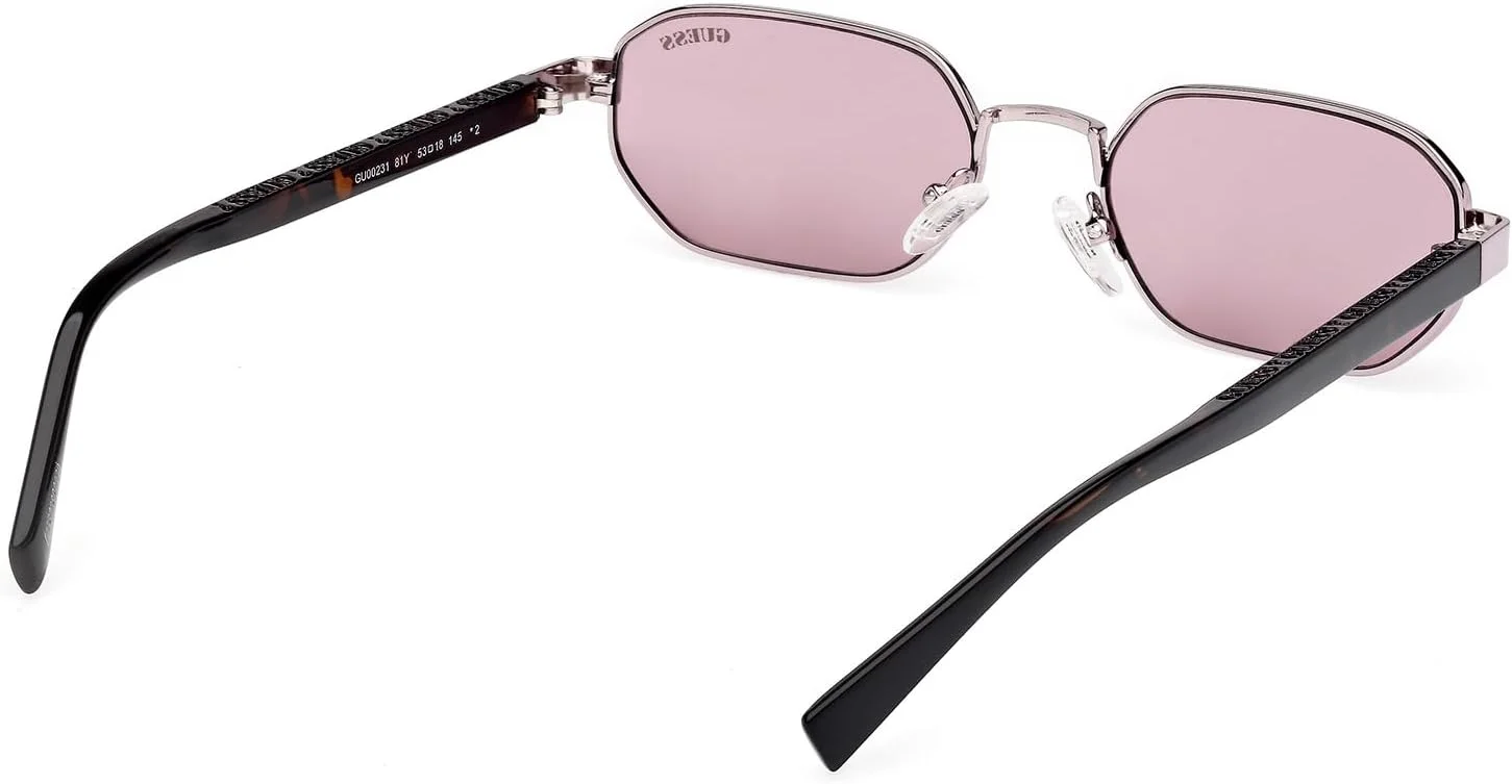 عینک آفتابی مردانه GUESS فلزی شش ضلعی بنفش براق