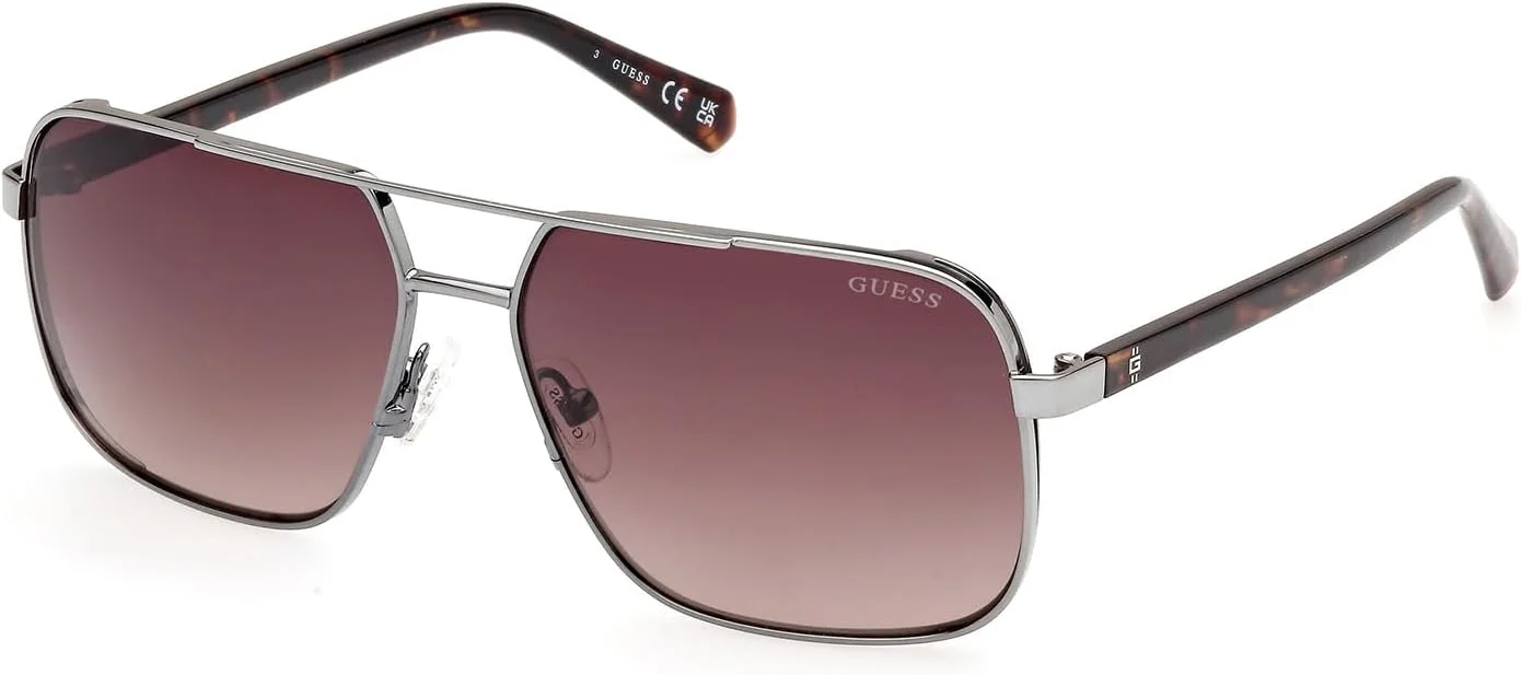 عینک آفتابی مردانه GUESS GU0011908F58، فلزی، محافظت در برابر اشعه UV، خاکستری براق، 58 میلی متر