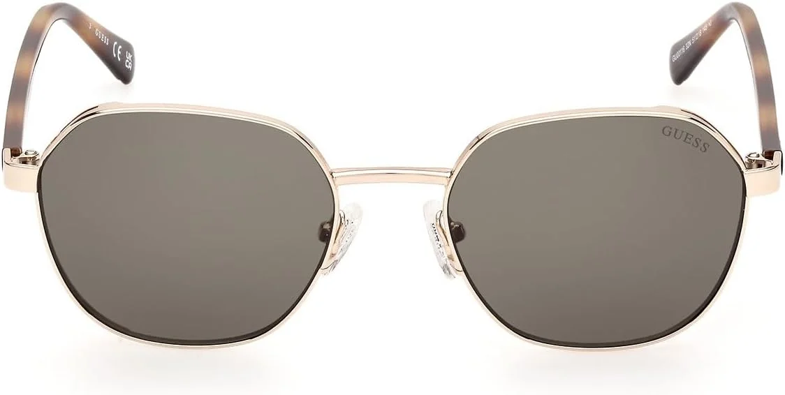 عینک آفتابی مردانه GUESS مدل GU0011632N51، طلایی کم رنگ براق، 51 میلی متر، محافظت در برابر اشعه UV