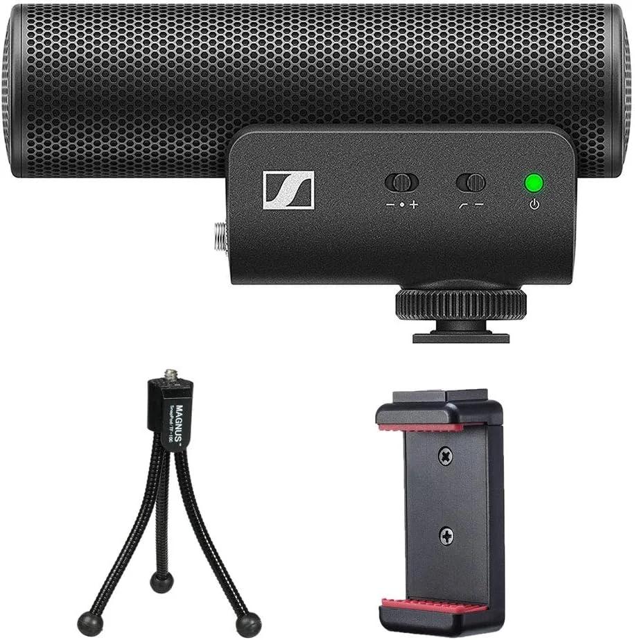میکروفون شاتگان دوربین سنهایزر MKE 400 (نسل دوم) همراه با سه پایه رومیزی جمع و جور و پایه نگهدارنده گوشی هوشمند