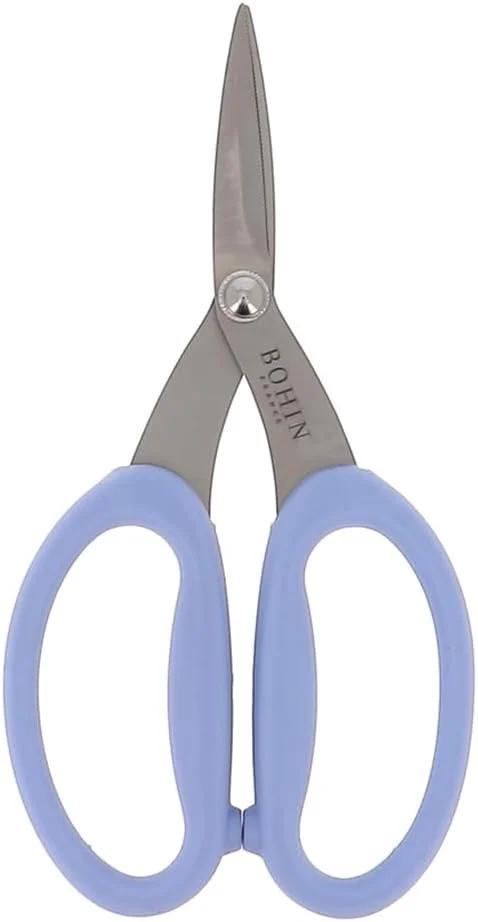 قیچی خیاطی دندانه دار ریز BOHIN France - قیچی بزرگ و نرم برای پارچه، نخ و الیاف، آبی، 17.5 x 5 سانتی متر - بسته 1 عددی