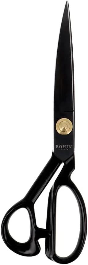 BOHIN France - قیچی خیاطی حرفه ای فولاد کربنی مشکی (25.5 سانتی متر) BOHIN France با دسته روکش دار لاستیکی - 1 عدد