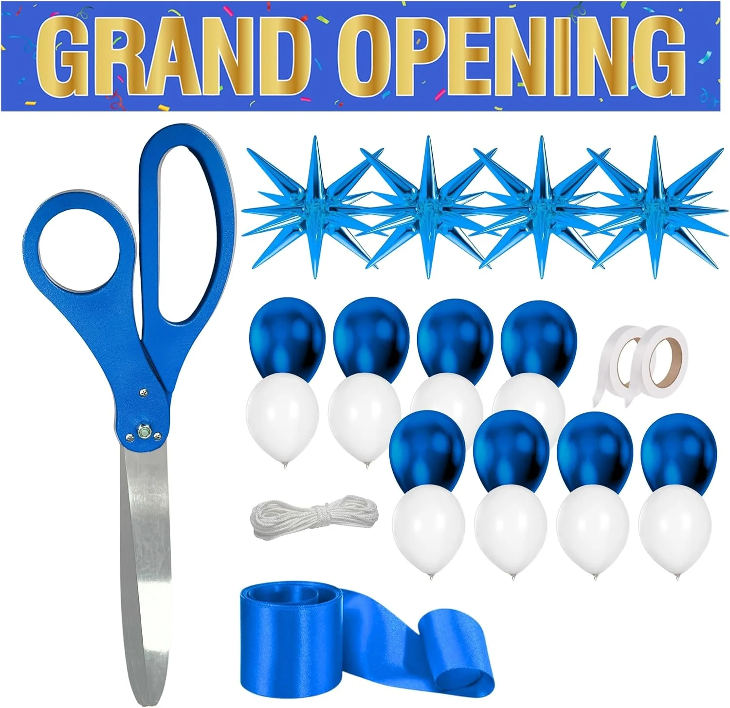 ست مراسم افتتاحیه با روبان آبی - قیچی 63 سانتیمتری برای افتتاحیه، روبان ساتن آبی، بادکنکهای ستارهای و بنر افتتاحیه برای مراسمهای ویژه، افتتاحیه و رویدادها ست مراسم افتتاحیه با روبان آبی - قیچی 63 سانتیمتری برای افتتاحیه، روبان ساتن آبی، بادکنکهای ستارهای و بنر افتتاحیه برای مراسمهای ویژه، افتتاحیه و رویدادها