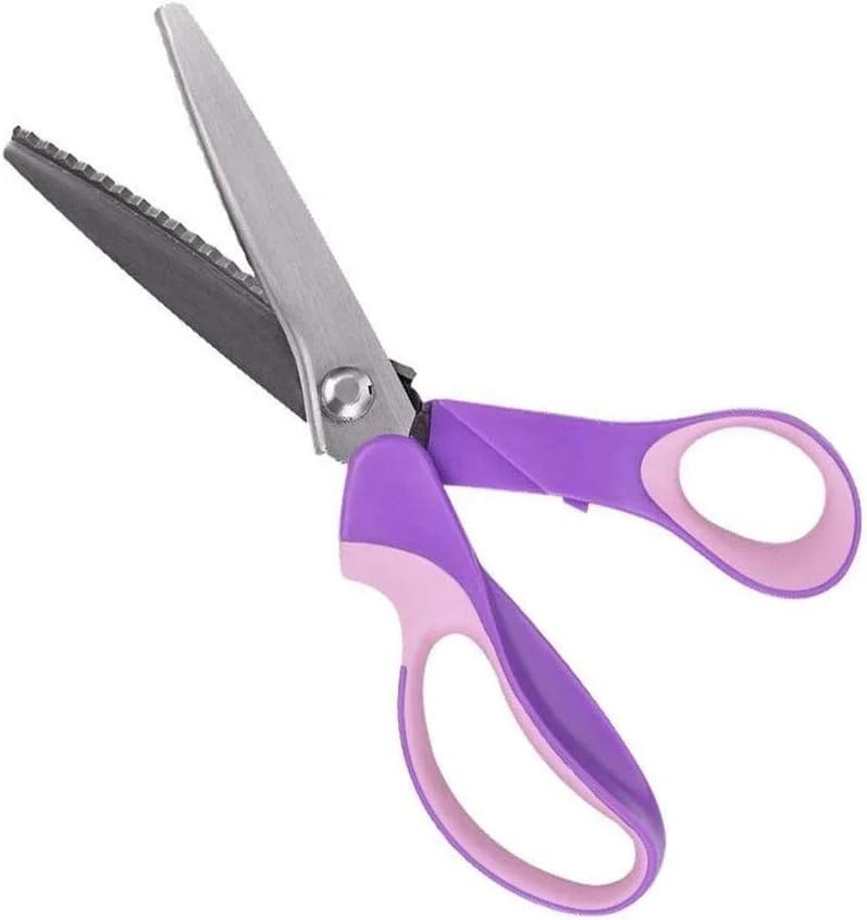 قیچی زیگزاگ BlueSnail، قیچی زیگزاگ استیل ضد زنگ با دسته راحت، مناسب برای پارچه، کاردستی، خیاطی و برش زیگزاگی (23 سانتی متر، دندانه دار، بنفش)