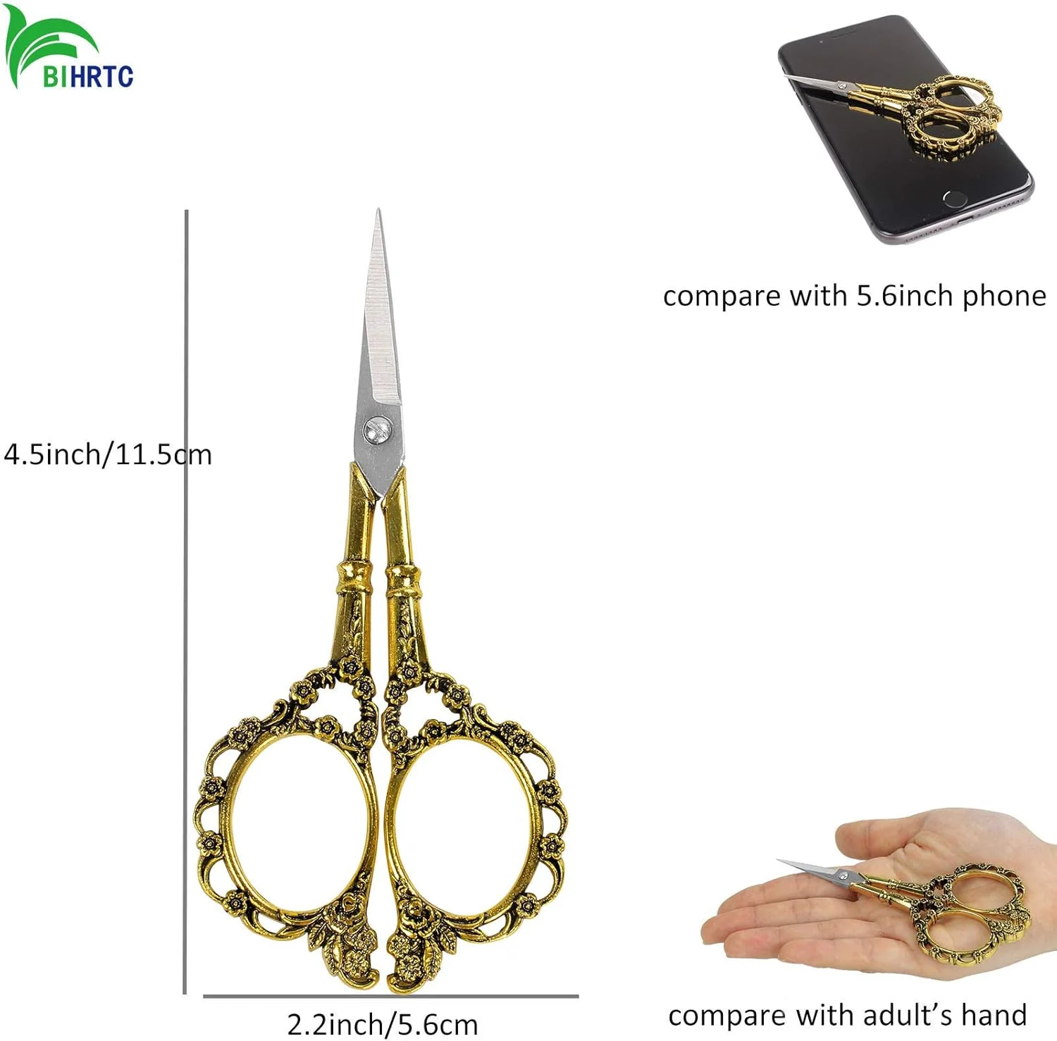 BIHRTC (طلایی) - قیچی خیاطی استیل ضد زنگ عتیقه برنزی به سبک قدیمی، مناسب گلدوزی و DIY BIHRTC (طلایی) - قیچی خیاطی استیل ضد زنگ عتیقه برنزی به سبک قدیمی، مناسب گلدوزی و DIY