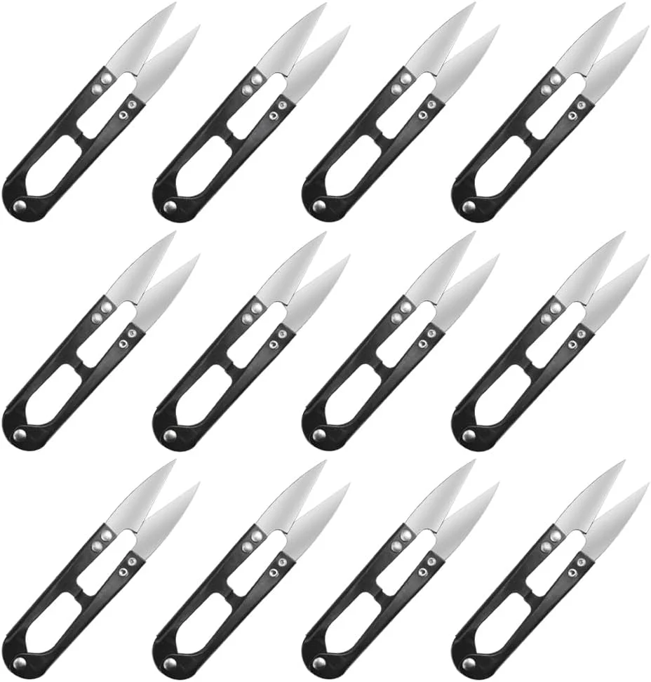 قیچی خیاطی BGTXINGI مدل U شکل، بسته 12 عددی، قیچی های کوچک، ابزار برش نخ، قیچی گلدوزی، کاتر کوچک برش نخ، قیچی بخیه متقاطع برای پروژه های هنری DIY، لوازم خانگی (مشکی) (12 عدد)