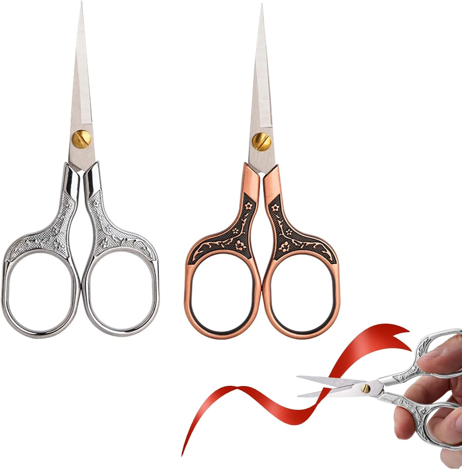 قیچی های دقیق قدیمی فروشگاه Big Bargain، 2 عدد قیچی ابرو، قیچی خیاطی، مناسب برای موهای ابرو، ریش، مژه، گلدوزی، کار هنری