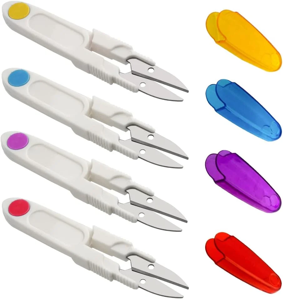 قیچی نخ BGTXINGI بسته 12 عددی، قیچی گلدوزی U شکل برای پروژه های هنری DIY، لوازم خانگی، 4 اینچ، 4 رنگ