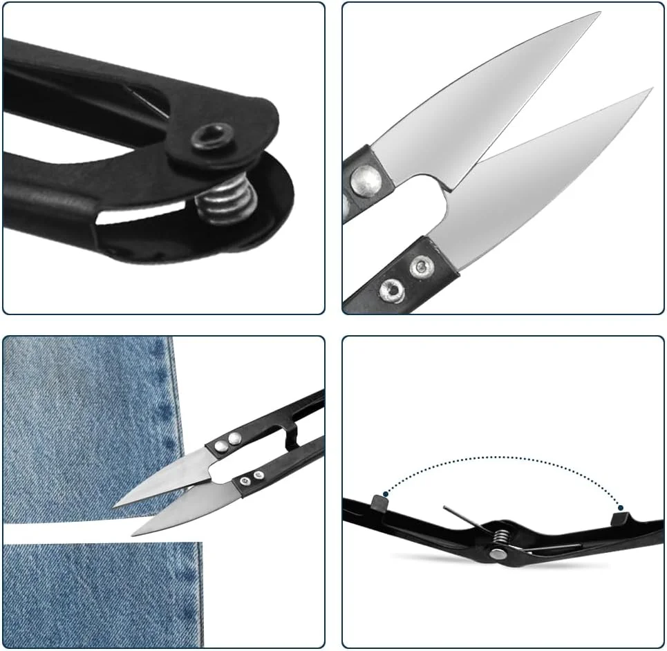 قیچی خیاطی BGTXINGI مدل U شکل، بسته 12 عددی، قیچی های کوچک، ابزار برش نخ، قیچی گلدوزی، کاتر کوچک برش نخ، قیچی بخیه متقاطع برای پروژه های هنری DIY، لوازم خانگی (مشکی) (12 عدد)