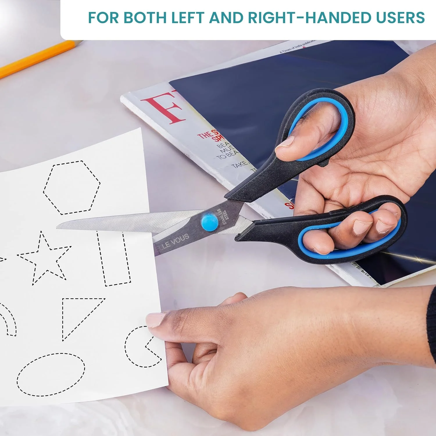 قیچی بزرگسال مشکی و آبی Belle Vous (بسته 12 عددی) - بسته چندتایی قیچی کاردستی/لوازم التحریر برای کاغذ کادو - تیغه های تیز و بادوام برای خانه/اداره