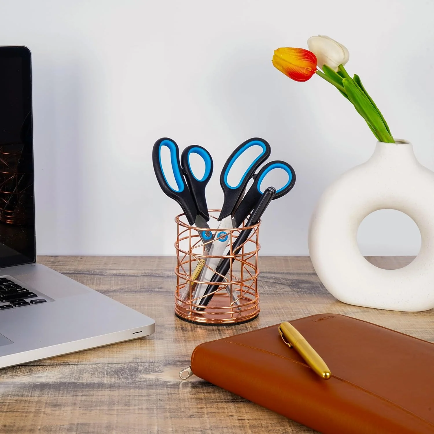 قیچی بزرگسال مشکی و آبی Belle Vous (بسته 12 عددی) - بسته چندتایی قیچی کاردستی/لوازم التحریر برای کاغذ کادو - تیغه های تیز و بادوام برای خانه/اداره