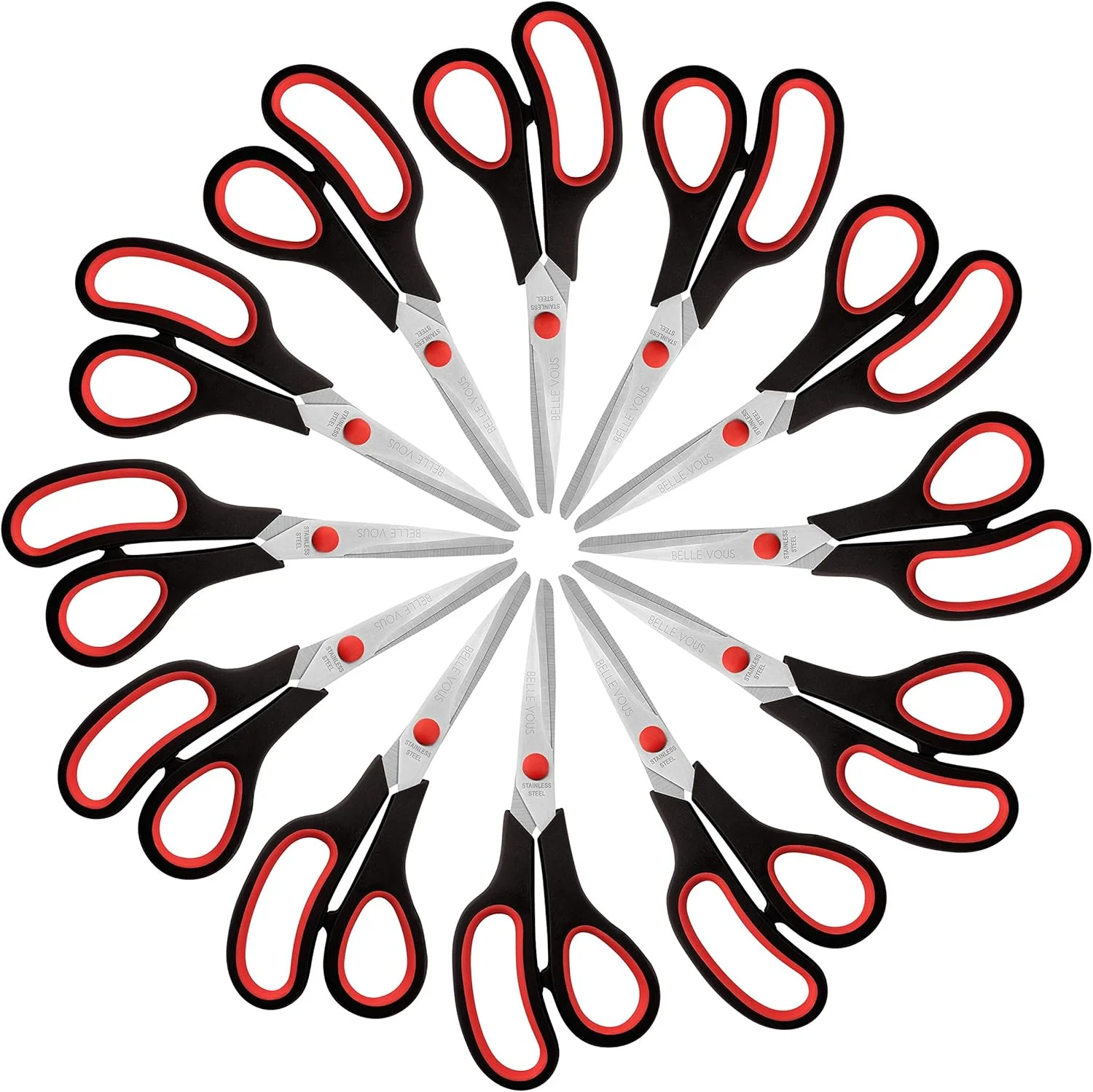 بسته چندتایی قیچی بزرگسال Belle Vous - قیچی بزرگ برای کاغذ کادو و لوازم التحریر - تیغه های تیز و بادوام - برای بزرگسالان، خانه یا محل کار - بسته 12 عددی قیچی