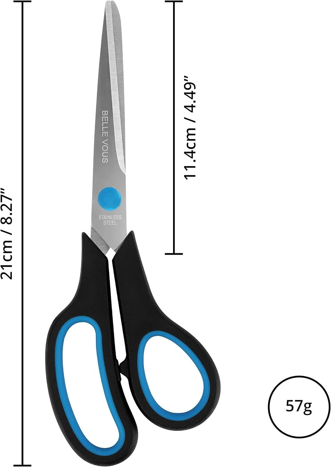 ست قیچی متنوع Belle Vous (بسته 12 عددی) - طول کلی 21 سانتی متر - قیچی های تیز با تیغه های فولادی ضد زنگ و دسته نرم و راحت - قیچی اداری و خانگی - قیچی های چند منظوره برای بزرگسالان