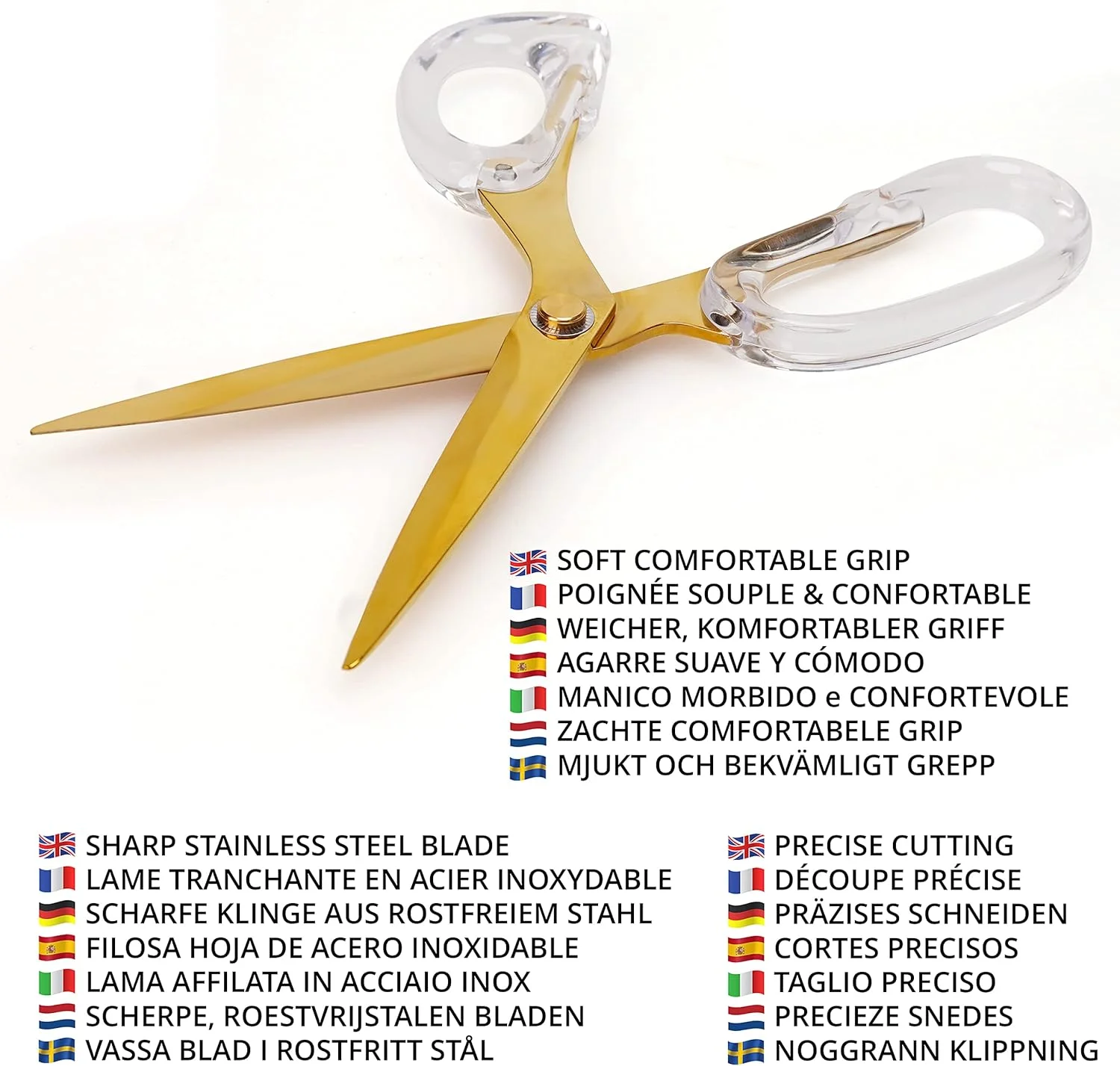 قیچی استیل طلایی Belle Vous - قیچی اکریلیک چند منظوره با طول کلی 23 سانتی متر - دسته های نرم و راحت با تیغه های تیز برای دفتر، لوازم التحریر، هنر، صنایع دستی، پارچه و خیاطی قیچی استیل طلایی Belle Vous - قیچی اکریلیک چند منظوره با طول کلی 23 سانتی متر - دسته های نرم و راحت با تیغه های تیز برای دفتر، لوازم التحریر، هنر، صنایع دستی، پارچه و خیاطی