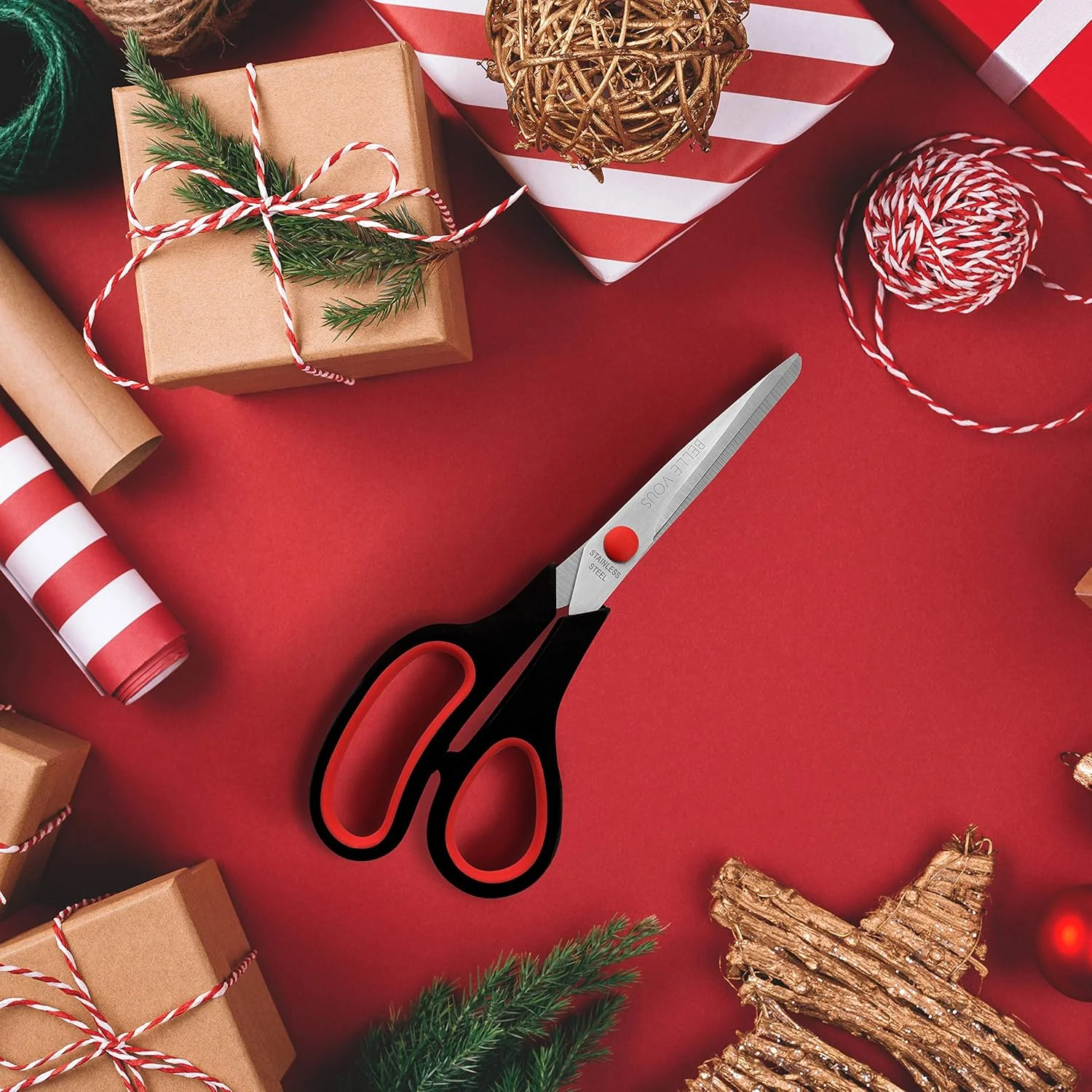 بسته چندتایی قیچی Belle Vous (بسته 10 عددی) - طول کلی 21 سانتی متر - تیغه های تیز از جنس استیل ضد زنگ - دسته های نرم و راحت - مناسب برای دفتر، مدرسه و خانه - قیچی های چند منظوره صنایع دستی