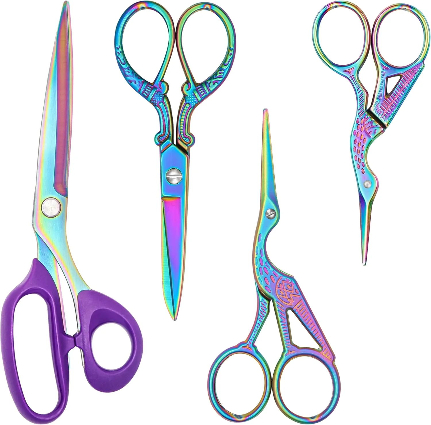 قیچی گلدوزی مقاوم Belle Vous (بسته 4 عددی) - قیچی پارچه ای استیل ضد زنگ برای خیاطی/قیچی کاردستی - قیچی خیاطی تیز برای خیاطی، گلدوزی و چرم - قیچی خیاطی