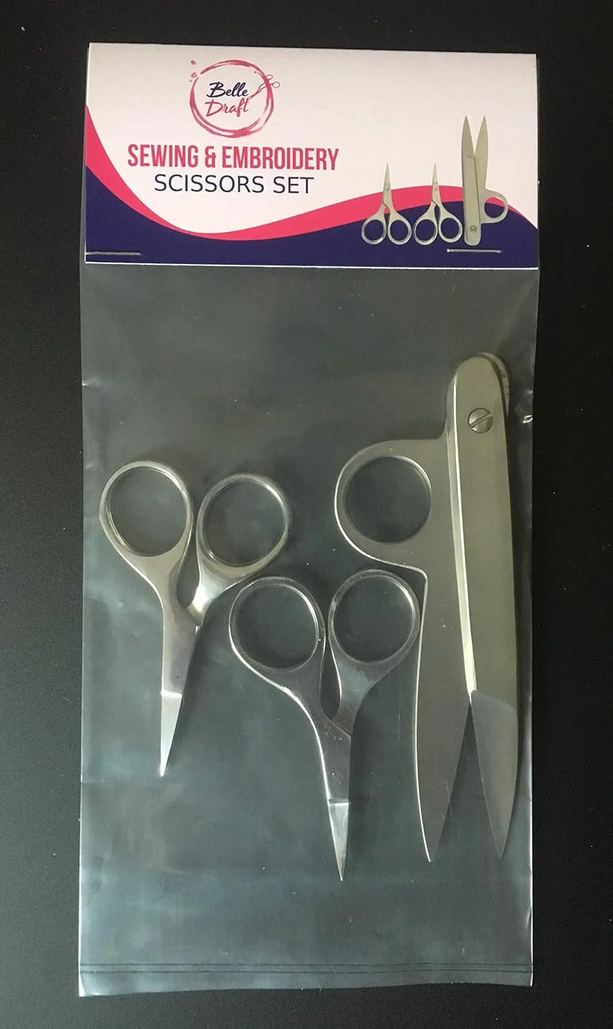 ست قیچی خیاطی و گلدوزی Belle Draft - شامل قیچی خیاطی مستقیم 2.75 اینچی، قیچی خیاطی منحنی 2.75 اینچی و نخ چین 4.5 اینچی ست قیچی خیاطی و گلدوزی Belle Draft - شامل قیچی خیاطی مستقیم 2.75 اینچی، قیچی خیاطی منحنی 2.75 اینچی و نخ چین 4.5 اینچی