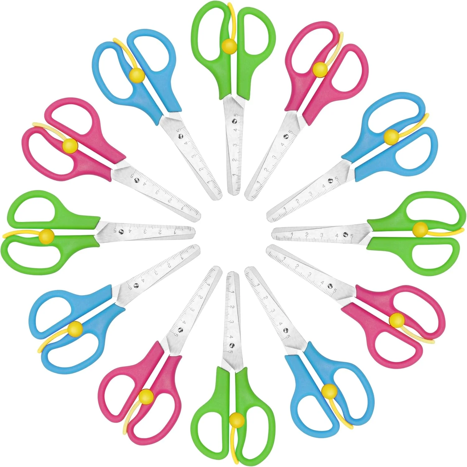 قیچی های نوک گرد رنگارنگ Belle Vous (بسته 12 عددی) - قیچی ایمنی 12.5 سانتی متری مناسب برای دست راست و چپ - قیچی فولادی برای مدرسه، هنر و صنایع دستی