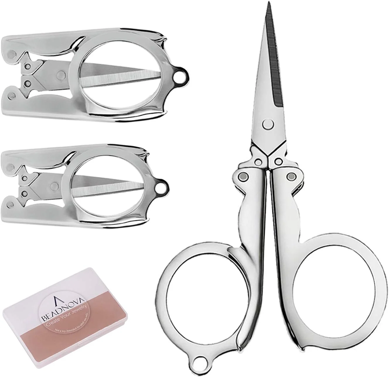 قیچی تاشو BEADNOVA با جاکلیدی استیل ضد زنگ مسافرتی قابل حمل (3 عدد، متنوع)