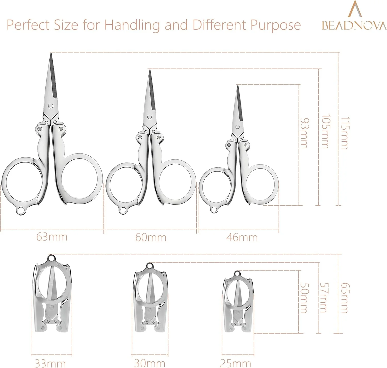 قیچی تاشو BEADNOVA با جاکلیدی استیل ضد زنگ مسافرتی قابل حمل (3 عدد، متنوع) قیچی تاشو BEADNOVA با جاکلیدی استیل ضد زنگ مسافرتی قابل حمل (3 عدد، متنوع)