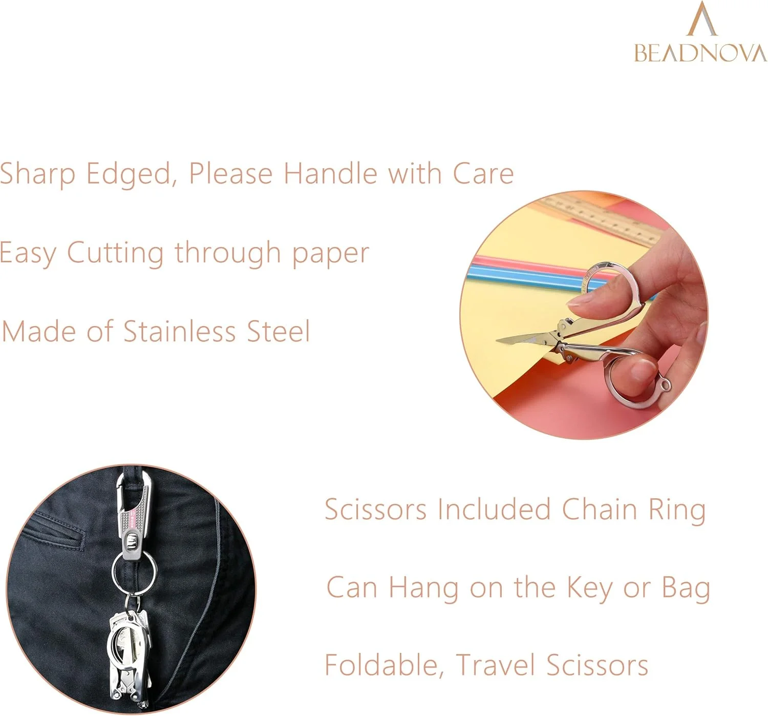 قیچی تاشو BEADNOVA با جاکلیدی استیل ضد زنگ مسافرتی قابل حمل (3 عدد، متنوع) قیچی تاشو BEADNOVA با جاکلیدی استیل ضد زنگ مسافرتی قابل حمل (3 عدد، متنوع)