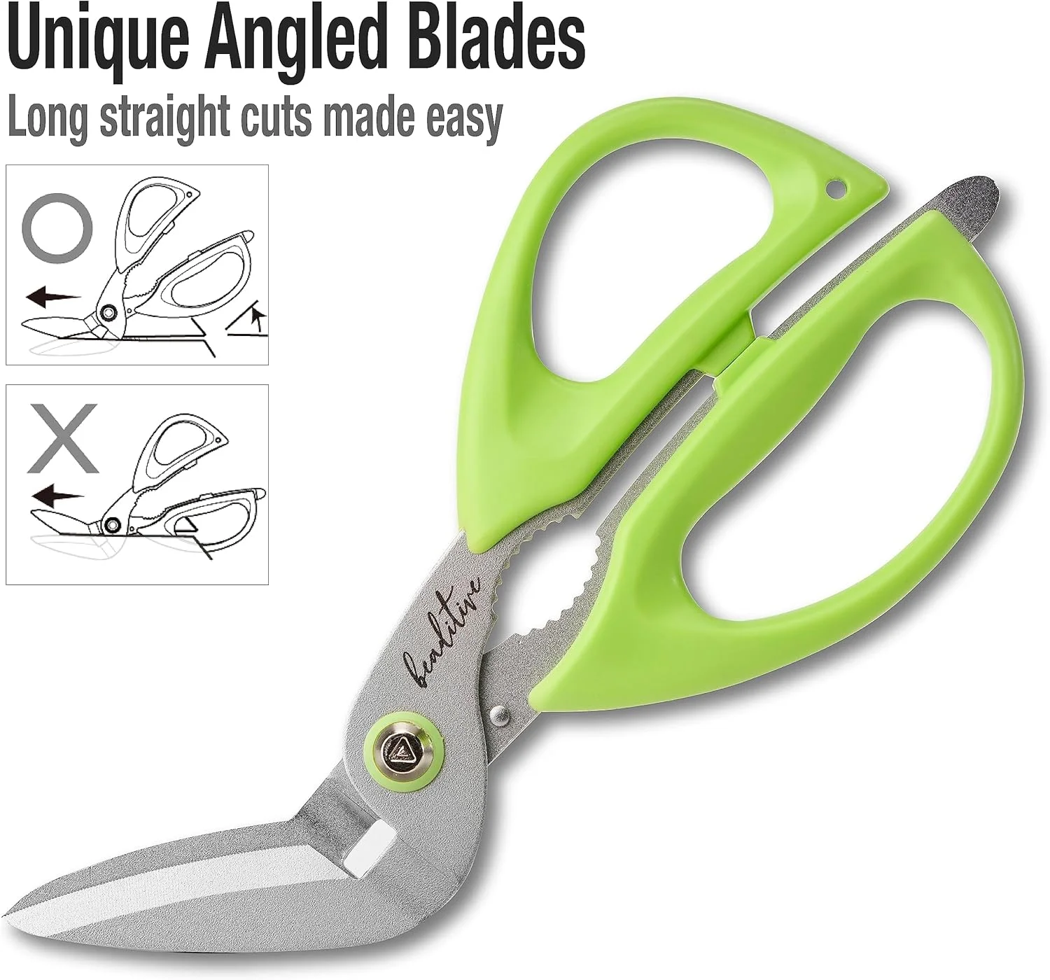 قیچی زاویه دار چند منظوره 18 سانتی متری با کارایی بالا Beaditive - تیغه دندانه دار فولاد ضد زنگ ژاپنی - قیچی کاردستی برای مقوا، پلاستیک، چرم، پارچه و بسته بندی