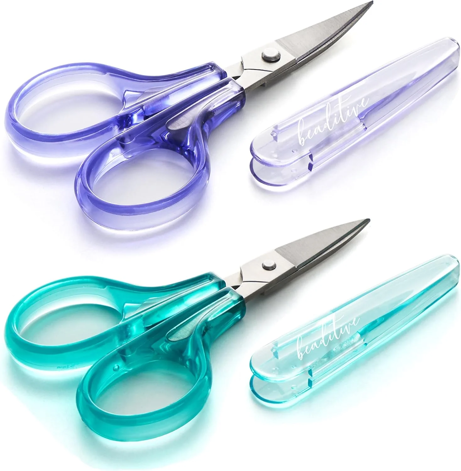 ست قیچی کوچک مخصوص کارهای ظریف Beaditive (2 عددی) خمیده و صاف، تیز، جمع و جور برای مدرسه | خیاطی، گلدوزی، برش کاغذ، کاردستی | فولاد ضد زنگ | دارای پوشش محافظ