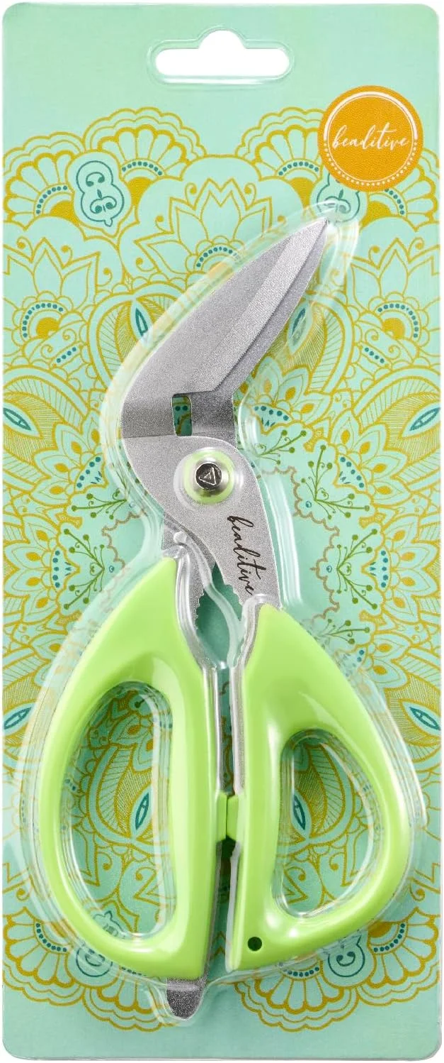 قیچی زاویه دار چند منظوره 18 سانتی متری با کارایی بالا Beaditive - تیغه دندانه دار فولاد ضد زنگ ژاپنی - قیچی کاردستی برای مقوا، پلاستیک، چرم، پارچه و بسته بندی