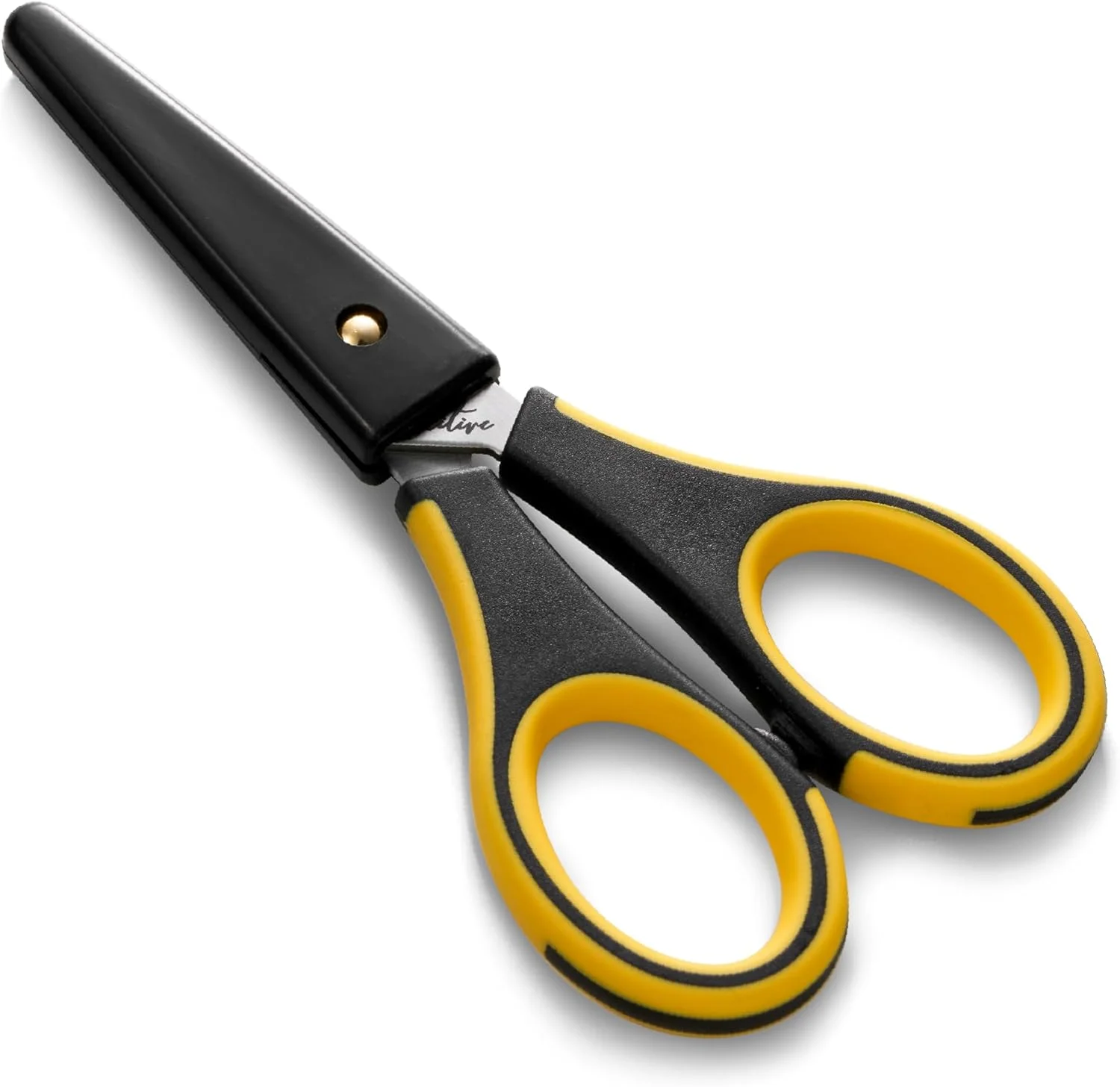 قیچی کاردستی دقیق Beaditive - کاردستی کاغذی فولاد ضد زنگ با درپوش ایمنی، تیغه های فوق العاده تیز و دسته های TPR ضد لغزش، مناسب برای بزرگسالان، کودکان، اسکرپ بوک، خانه، دفتر، مدرسه، زرد