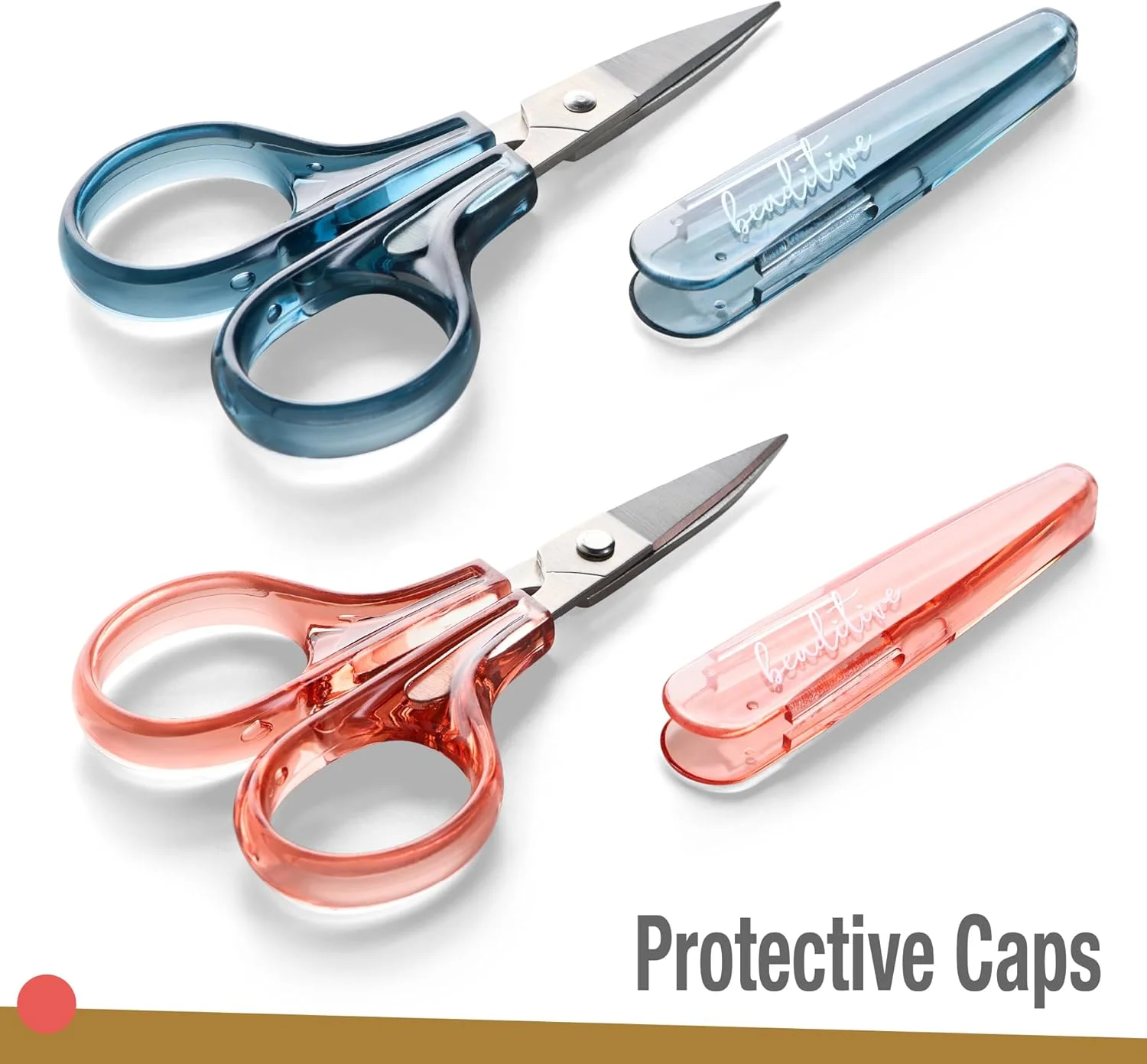 ست قیچی های ظریف کاری بیدیتیو (2 عدد) خمیده و صاف، تیز، جمع و جور، خیاطی، گلدوزی، برش کاغذ، کاردستی، استیل ضد زنگ، دارای محافظ (آبی)