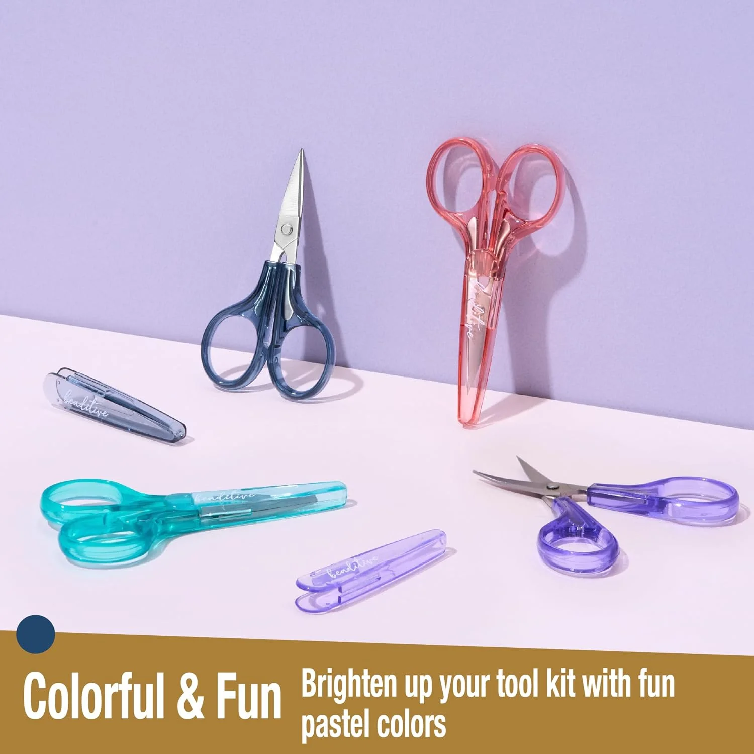 ست قیچی های ظریف کاری بیدیتیو (2 عدد) خمیده و صاف، تیز، جمع و جور، خیاطی، گلدوزی، برش کاغذ، کاردستی، استیل ضد زنگ، دارای محافظ (آبی)