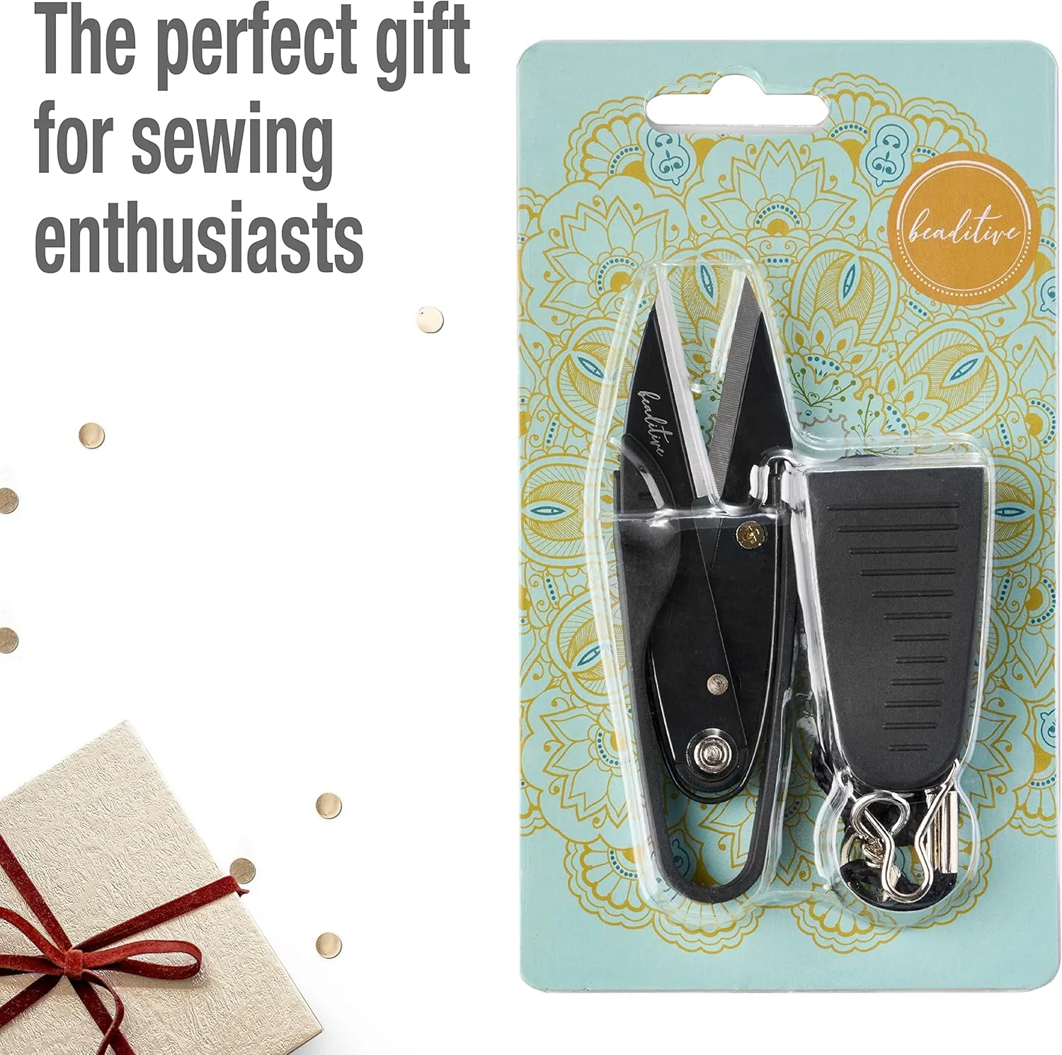 قیچی نخ زن ممتاز Beaditive - قیچی نخ، کاموا، گلدوزی برای خیاطی، تکه دوزی، بافندگی، جواهرسازی - تیغه های فولادی پر کربن با درپوش محافظ و بند گردن