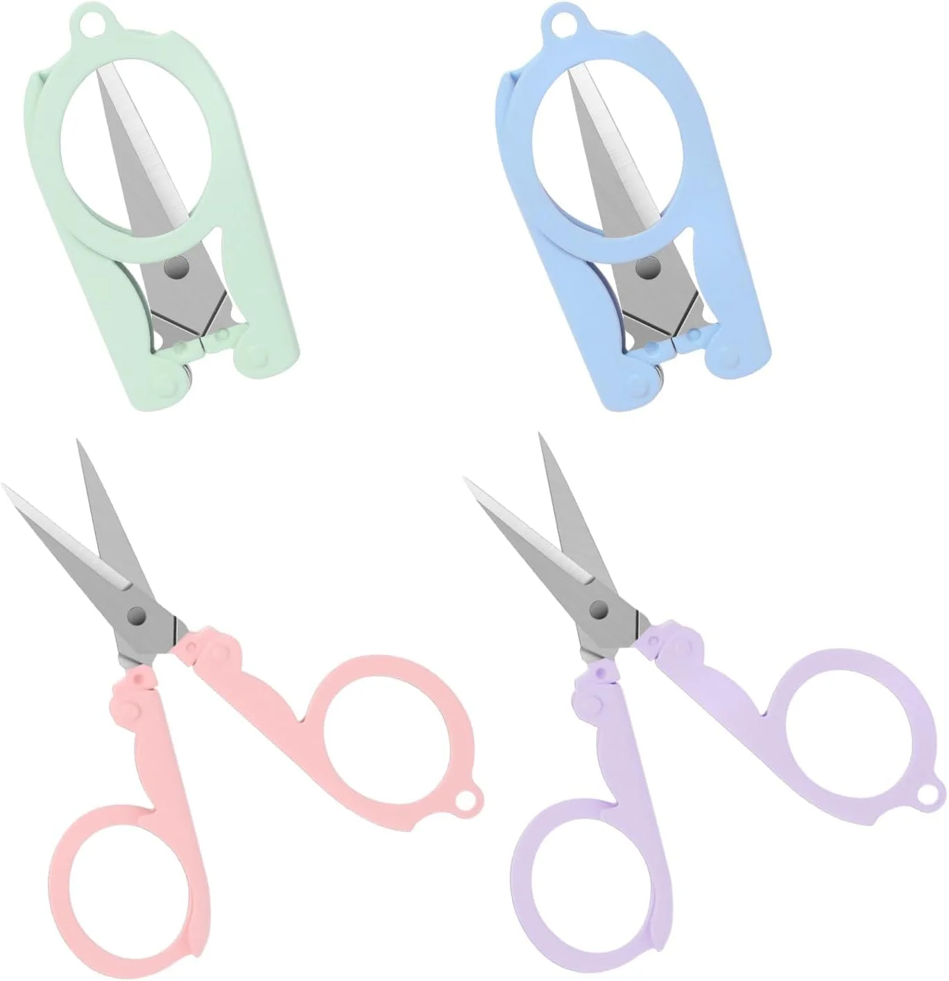 قیچی تاشو کوچک Azonee، قیچی استیل ضد زنگ با درپوش ایمنی، قیچی مسافرتی، برش کوچک برای برش، اسکرپ بوک، کاردستی، خیاطی، استفاده در خانه و مسافرت - 4 عدد