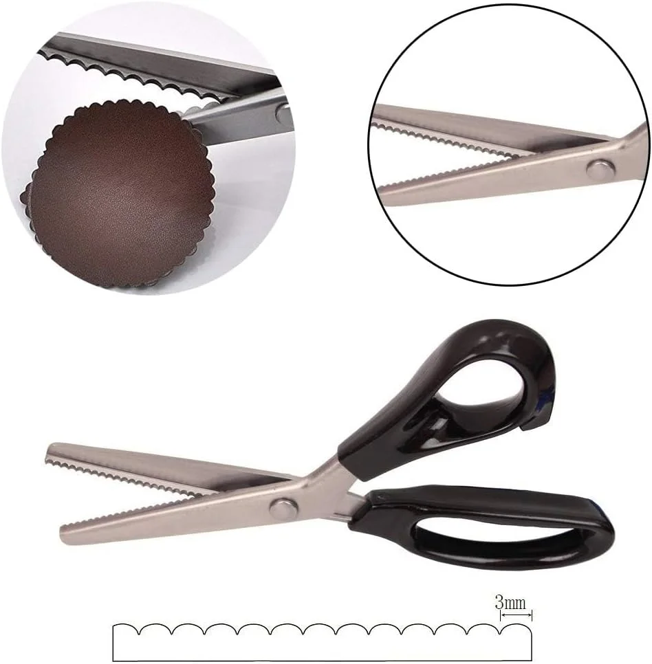 قیچی زیگزاگ حرفه ای AXIYIBZI، دسته راحت، قیچی خیاطی استیل ضد زنگ، ابزار برش هنری، قیچی دندانه دار و کنگره ای برای تزئین پارچه