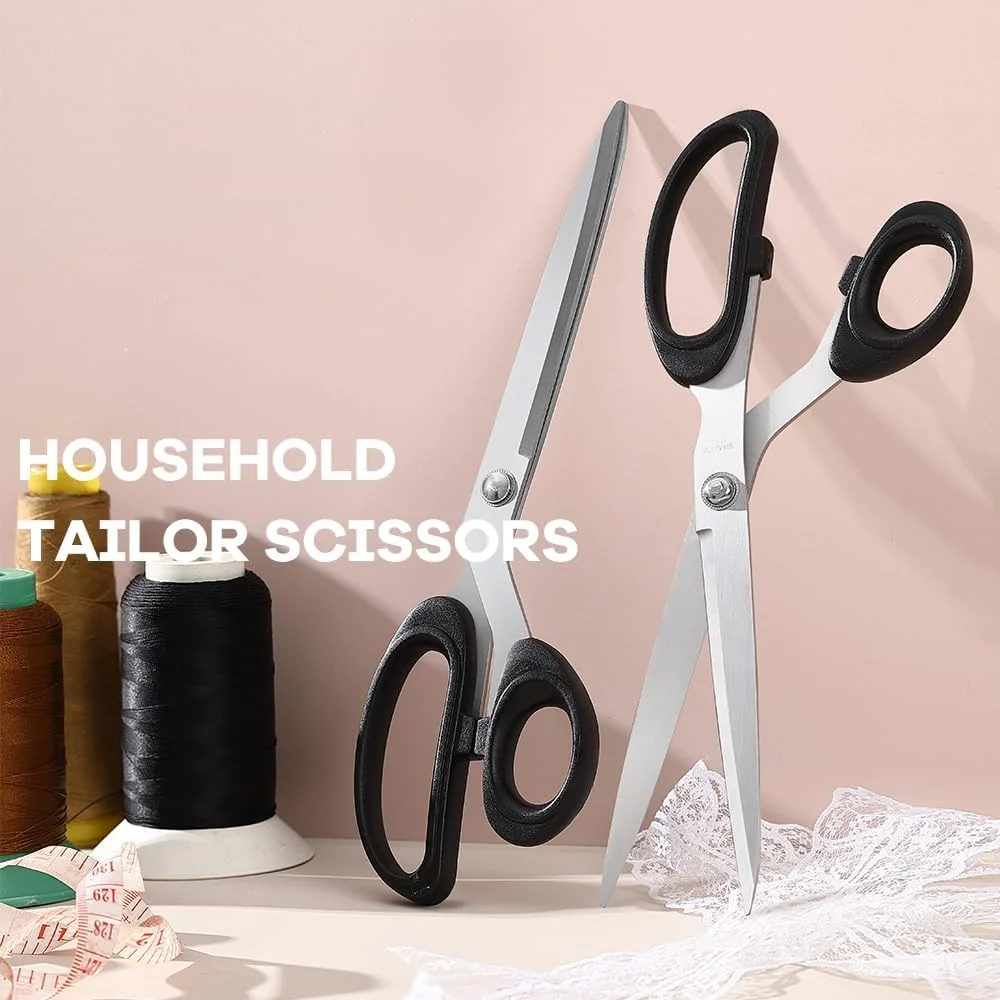 قیچی پارچه حرفه ای AXIYIBZI سایز 10 اینچ برای برش پارچه | قیچی پارچه ای سنگین برای برش چرم، قیچی خیاطی تیز صنعتی برای هنرمندان دفتر کار خانگی و خیاطان قیچی پارچه حرفه ای AXIYIBZI سایز 10 اینچ برای برش پارچه | قیچی پارچه ای سنگین برای برش چرم، قیچی خیاطی تیز صنعتی برای هنرمندان دفتر کار خانگی و خیاطان