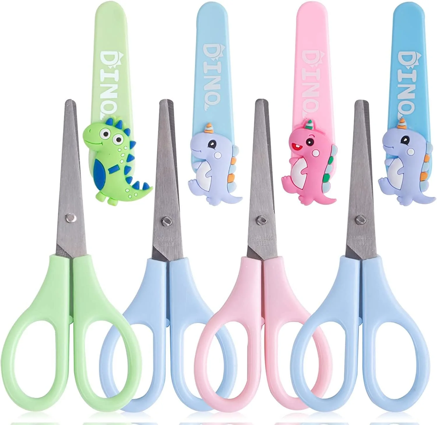 قیچی ایمنی طرح دایناسور آزون، 4 عددی، استیل ضد زنگ و سیلیکونی، دو طرفه، تزئینی، نقره ای، قیچی کودک قیچی ایمنی طرح دایناسور آزون، 4 عددی، استیل ضد زنگ و سیلیکونی، دو طرفه، تزئینی، نقره ای، قیچی کودک