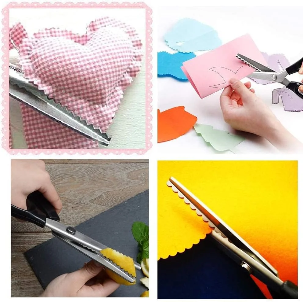 قیچی زیگزاگ حرفه ای AXIYIBZI، دسته راحت، قیچی خیاطی استیل ضد زنگ، ابزار برش هنری، قیچی دندانه دار و کنگره ای برای تزئین پارچه